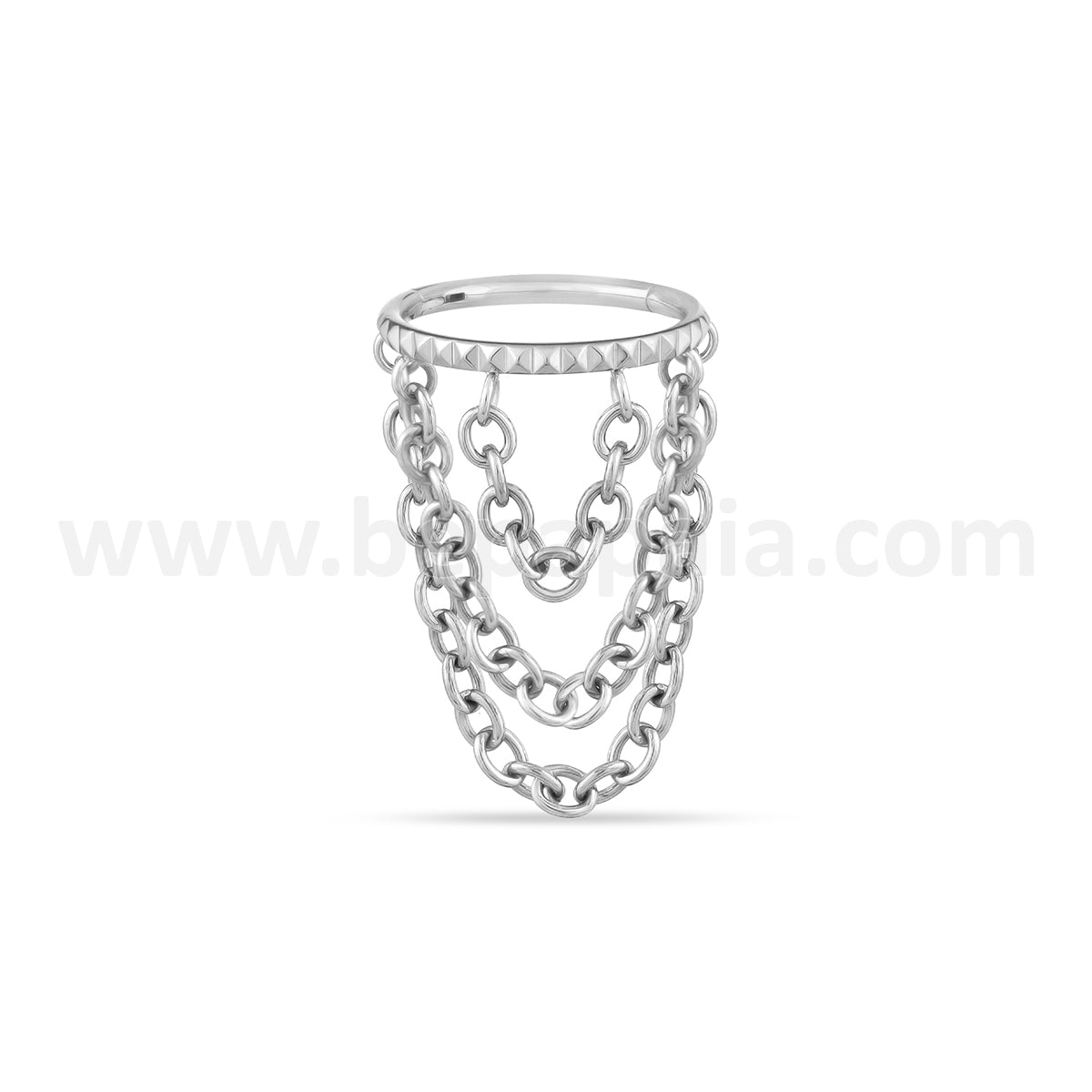 Piercing anneau à charnière avec relief pyramidal et 3 chaînettes