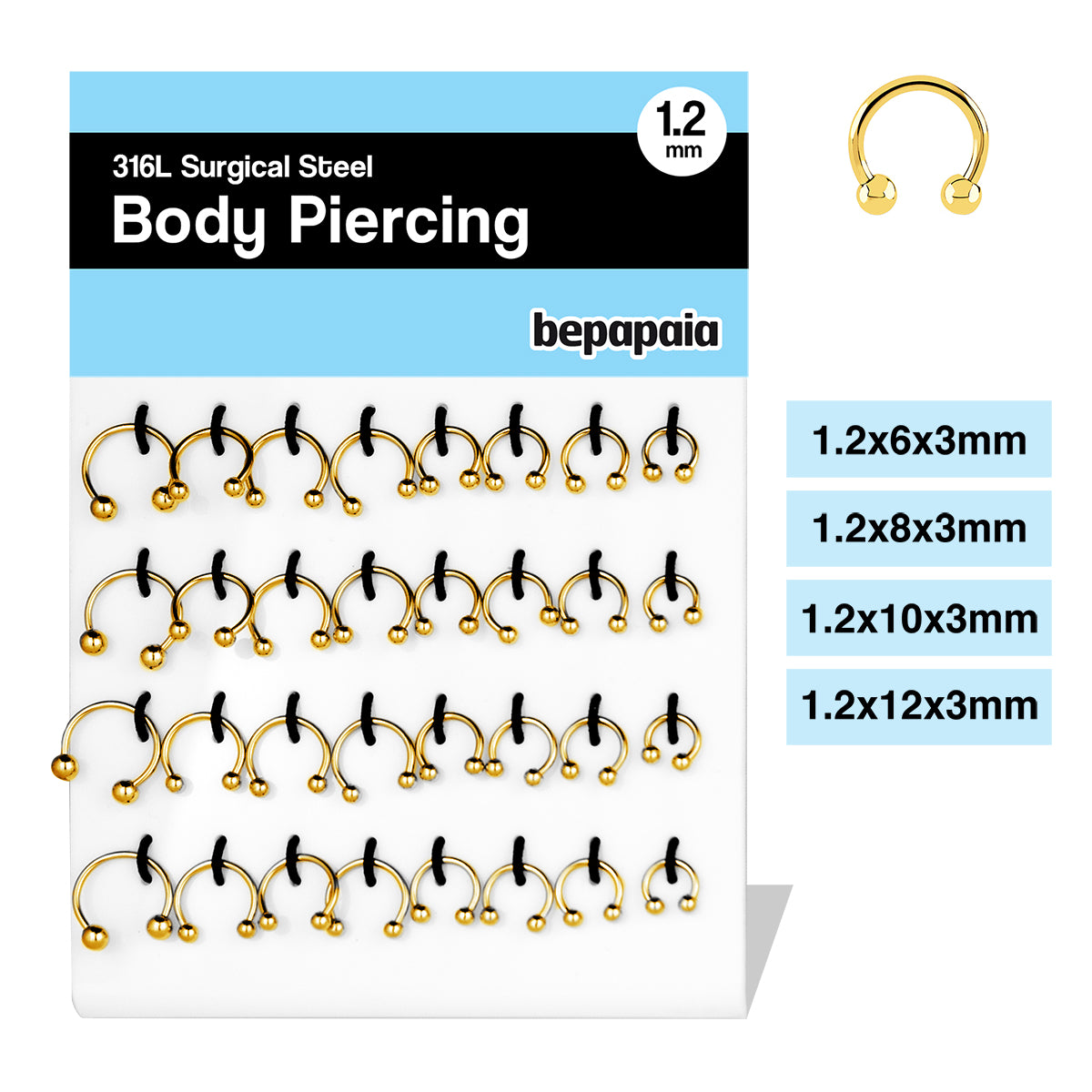 Piercing CBB Acero Dorado 1.2x6,8,10,12mm