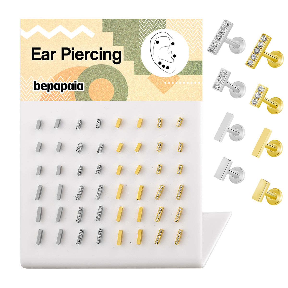 Piercing d’oreille barre avec strass
