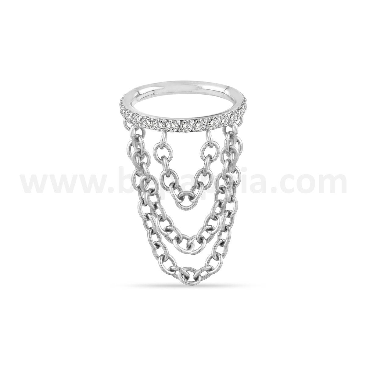 Piercing anneau à charnière avec pierres et 3 chaînettes