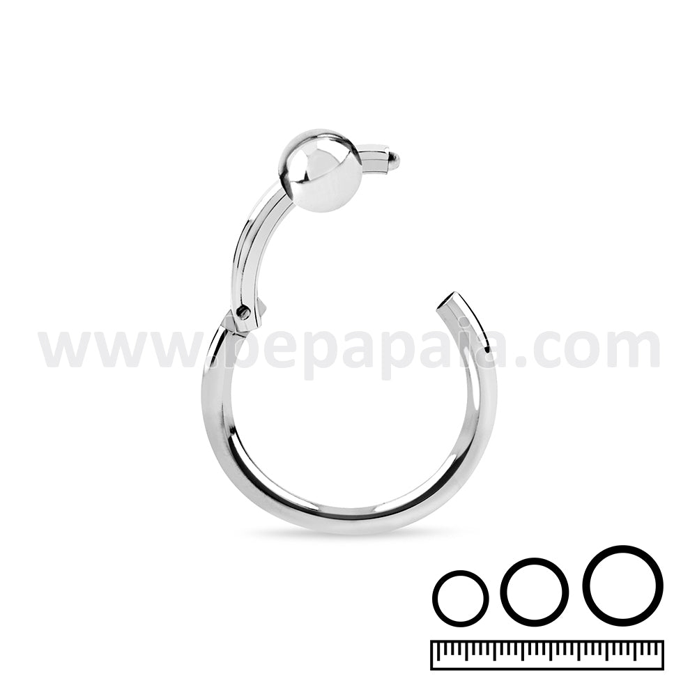 Piercing anneau de segment en Acier Chirurgical avec fermeture de charnière avec boule 1.2mm