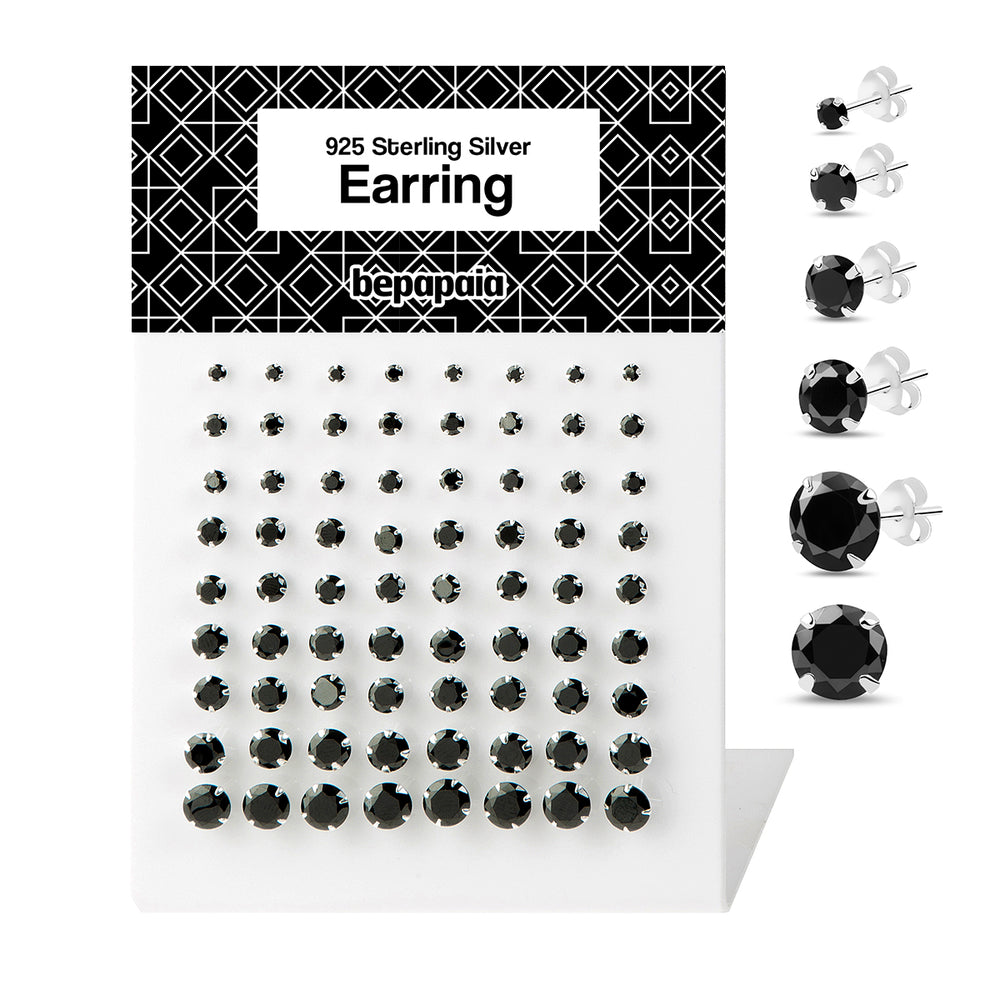 Silver ear stud with round black cubic zirconia