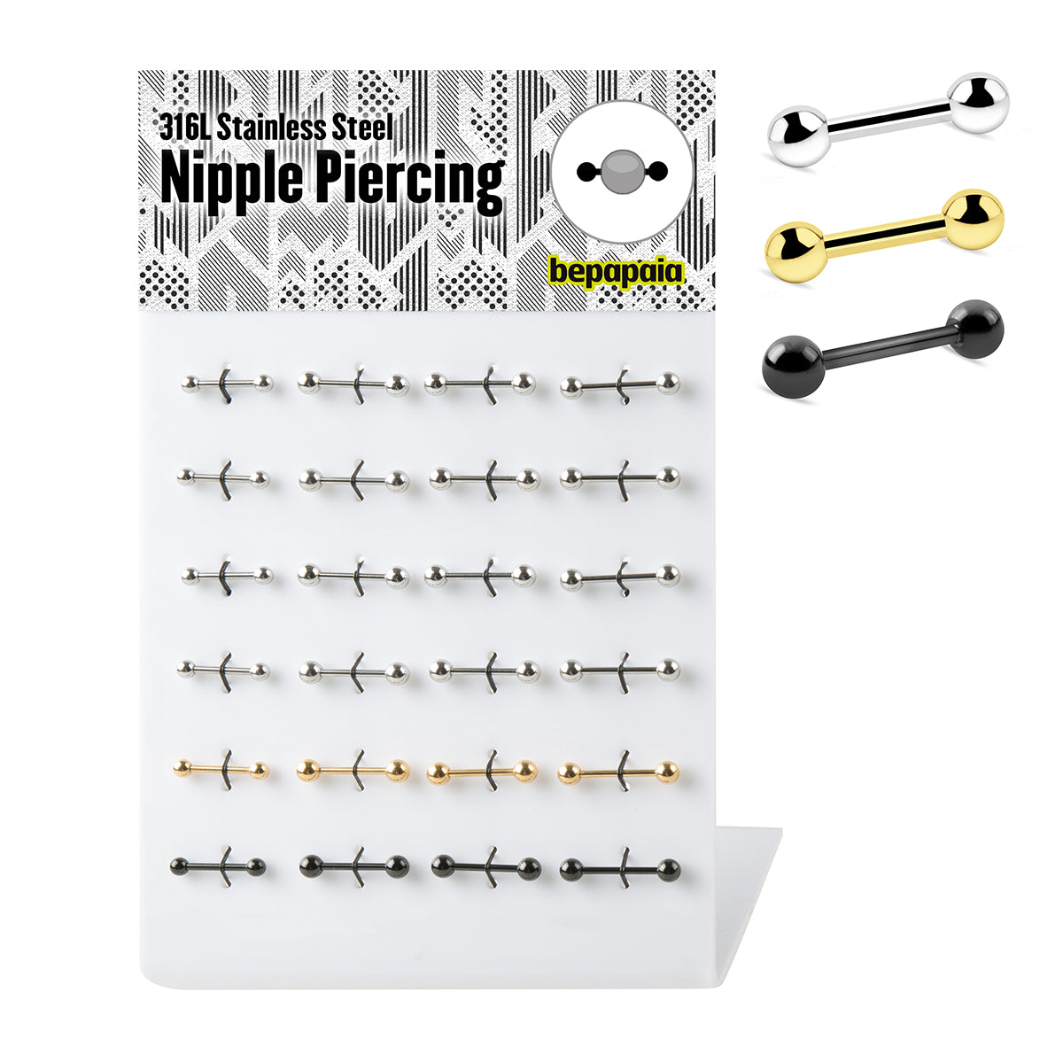 Surgical steel nipple piercing plain 1.6x12-16mm