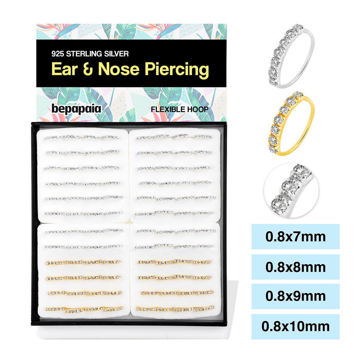 Piercing d’oreille ou nez en argent avec pierres