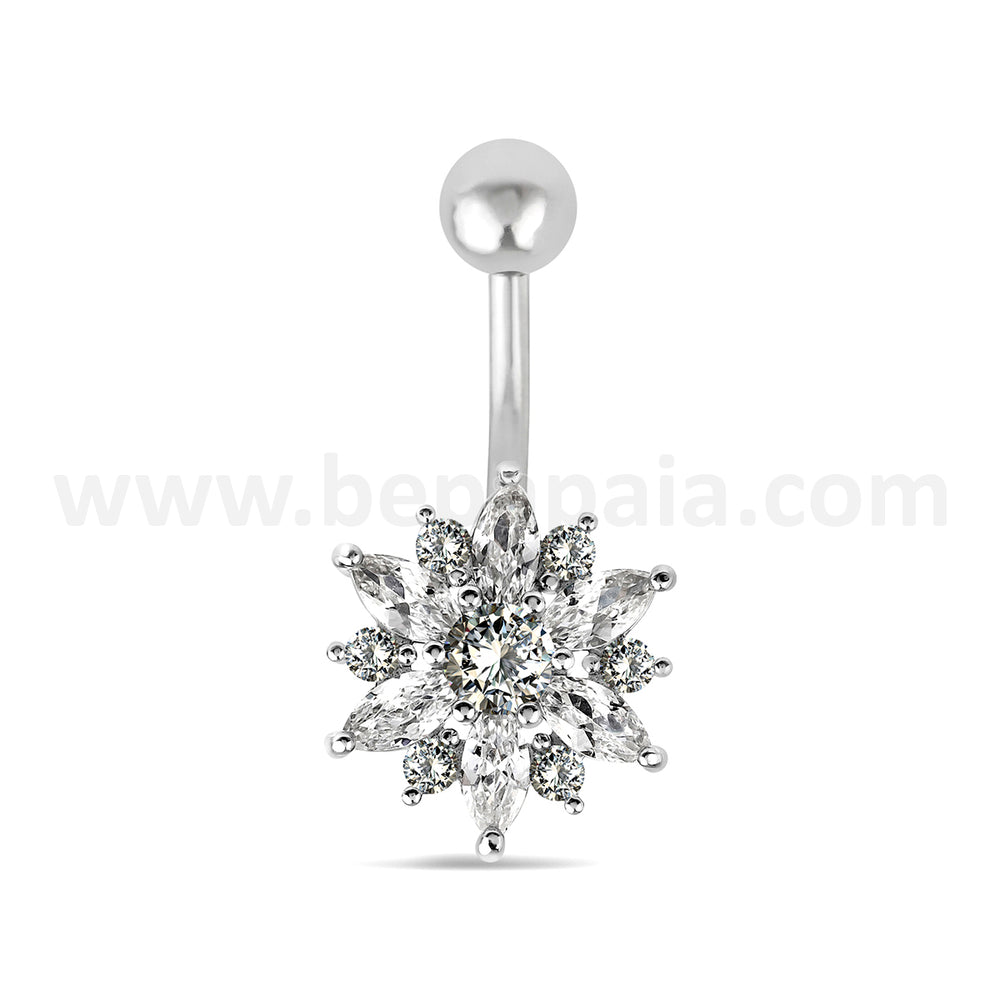 Surgical Steel Belly Ring with Flower CZ Design