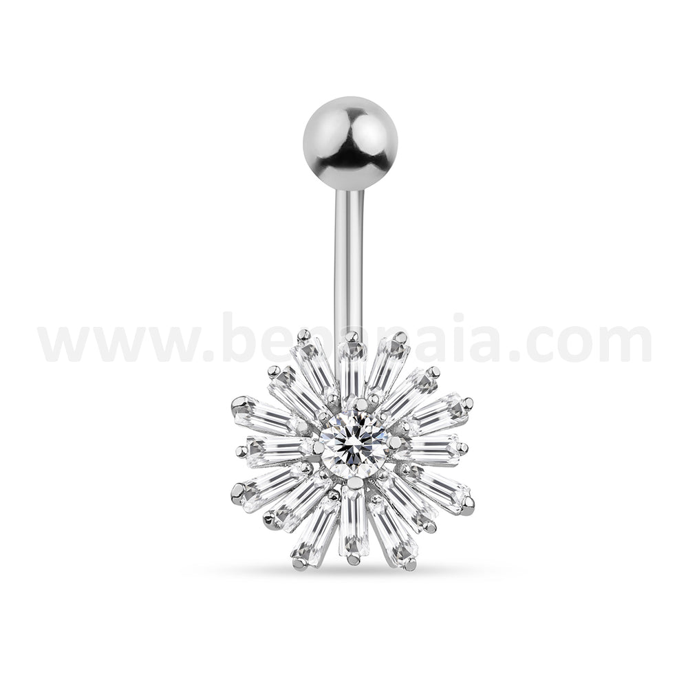 Surgical Steel Belly Ring with Flower CZ Design