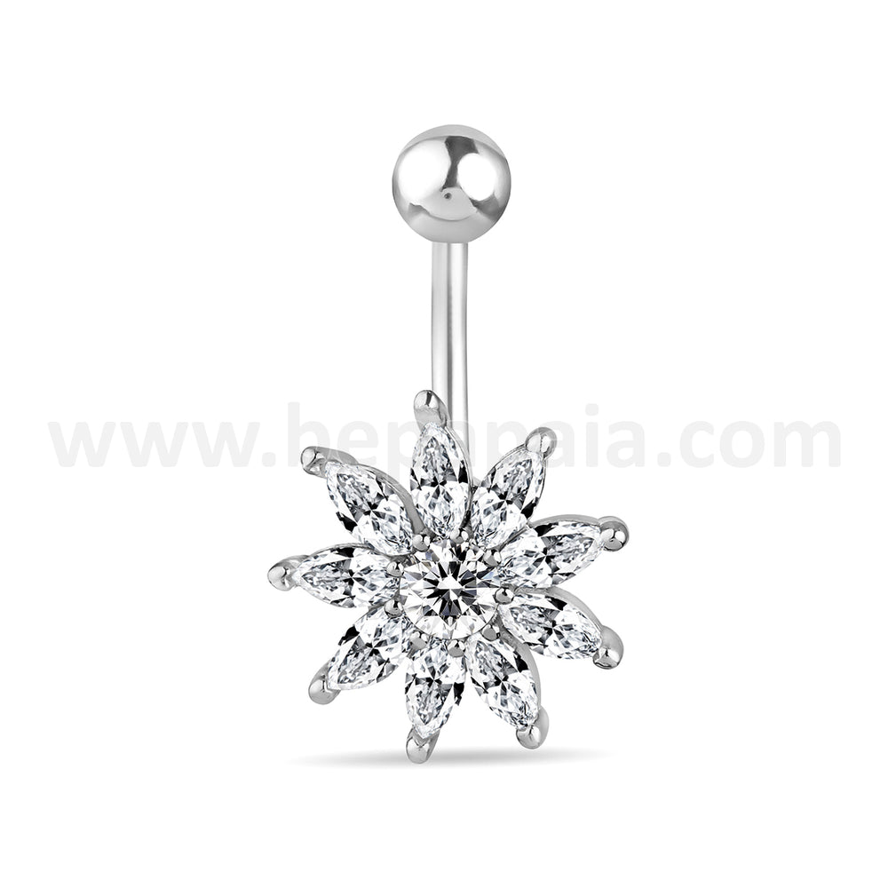 Surgical Steel Belly Ring with Flower CZ Design