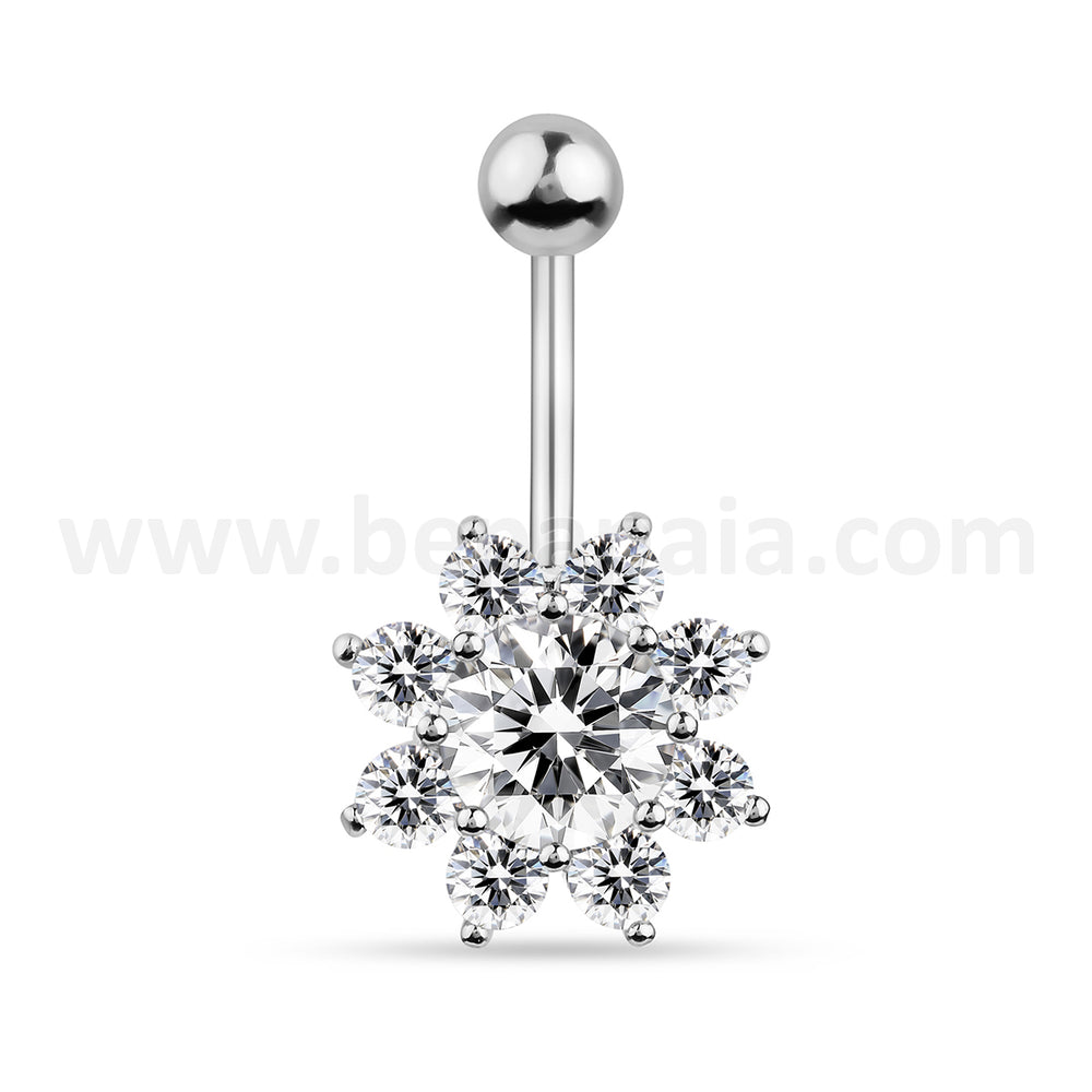 Surgical Steel Belly Ring with Flower CZ Design