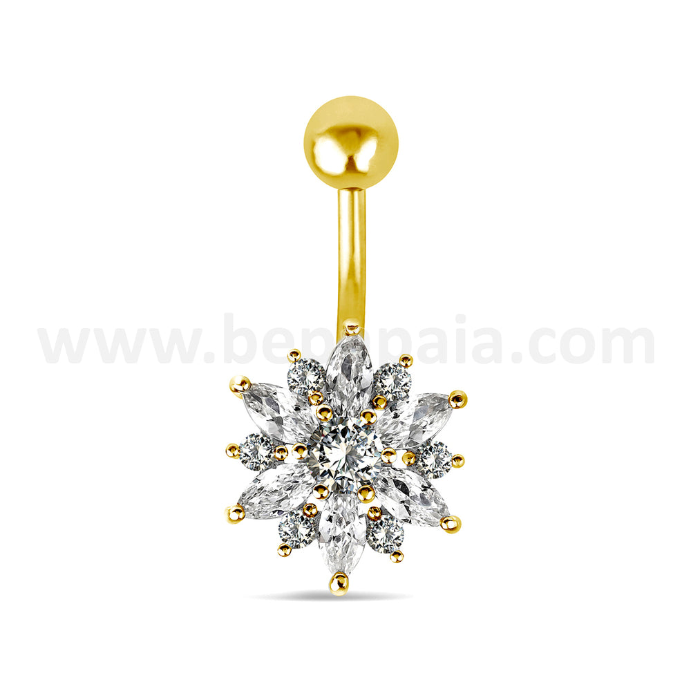 Surgical Steel Belly Ring with Flower CZ Design