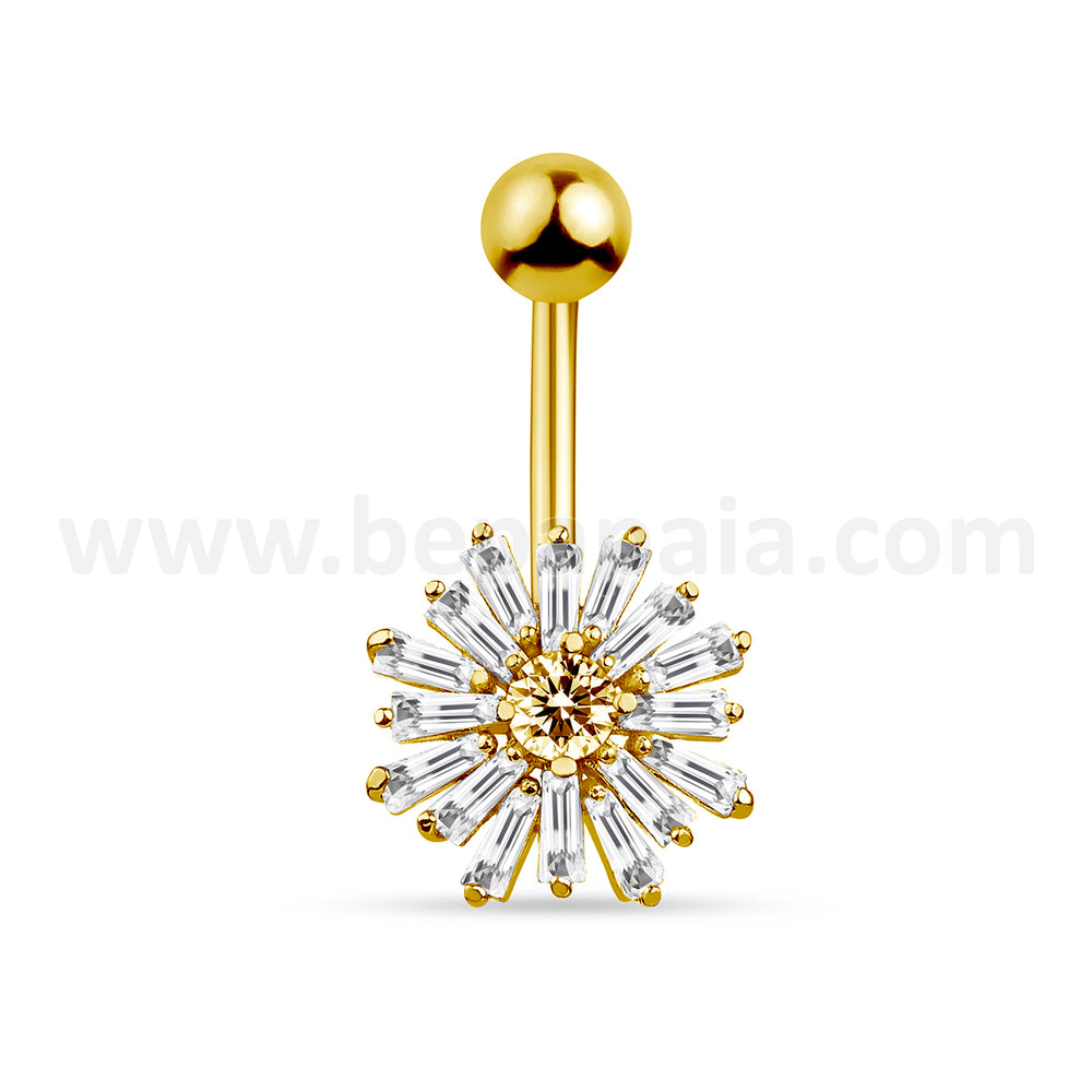 Surgical Steel Belly Ring with Flower CZ Design