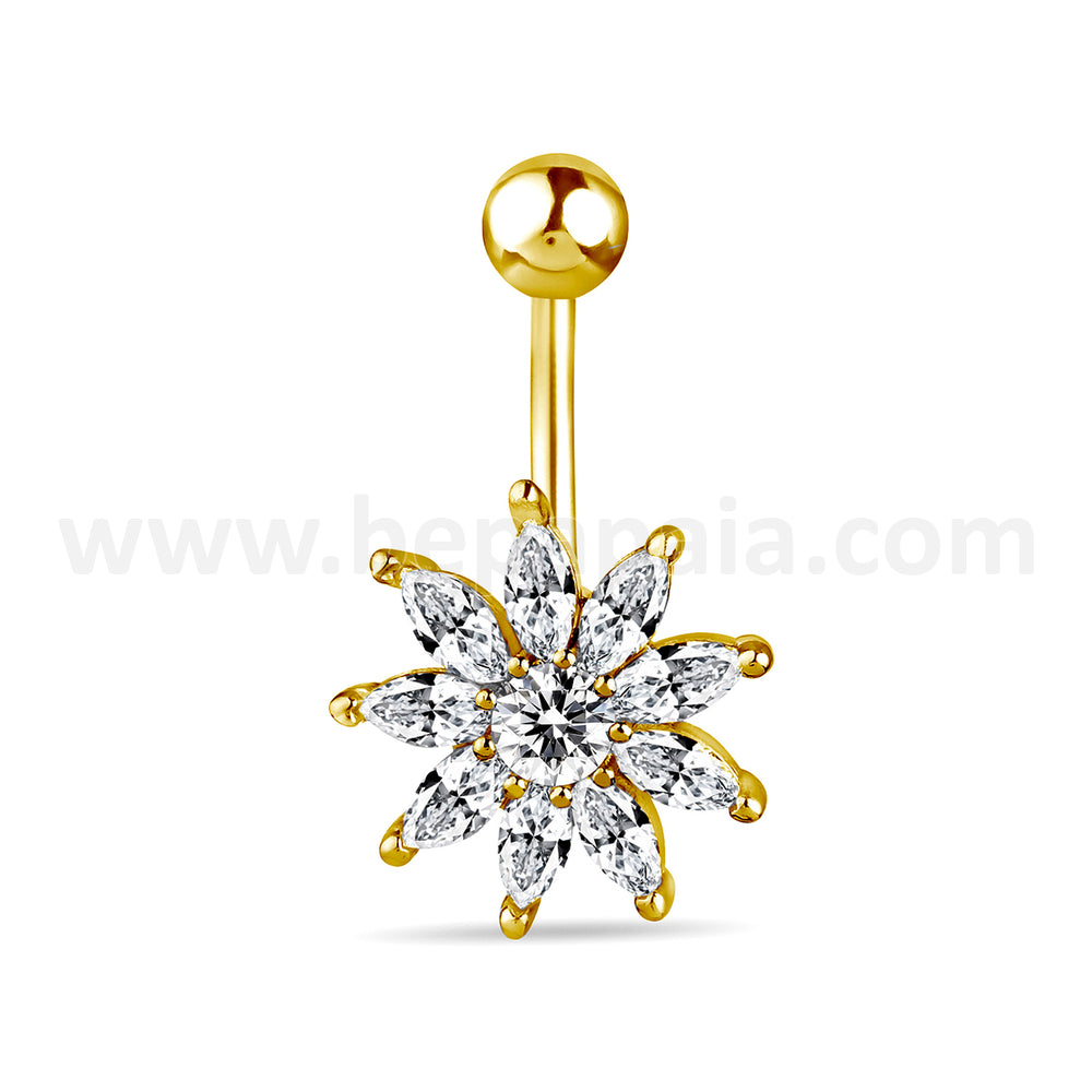 Surgical Steel Belly Ring with Flower CZ Design