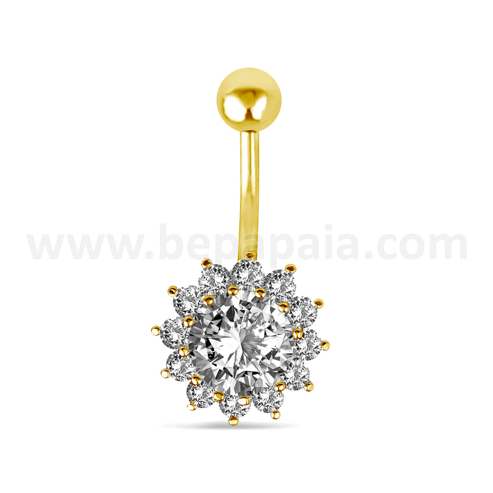 Surgical Steel Belly Ring with Flower CZ Design