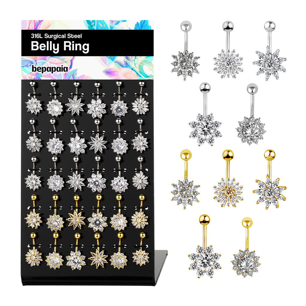 Surgical Steel Belly Ring with Flower CZ Design