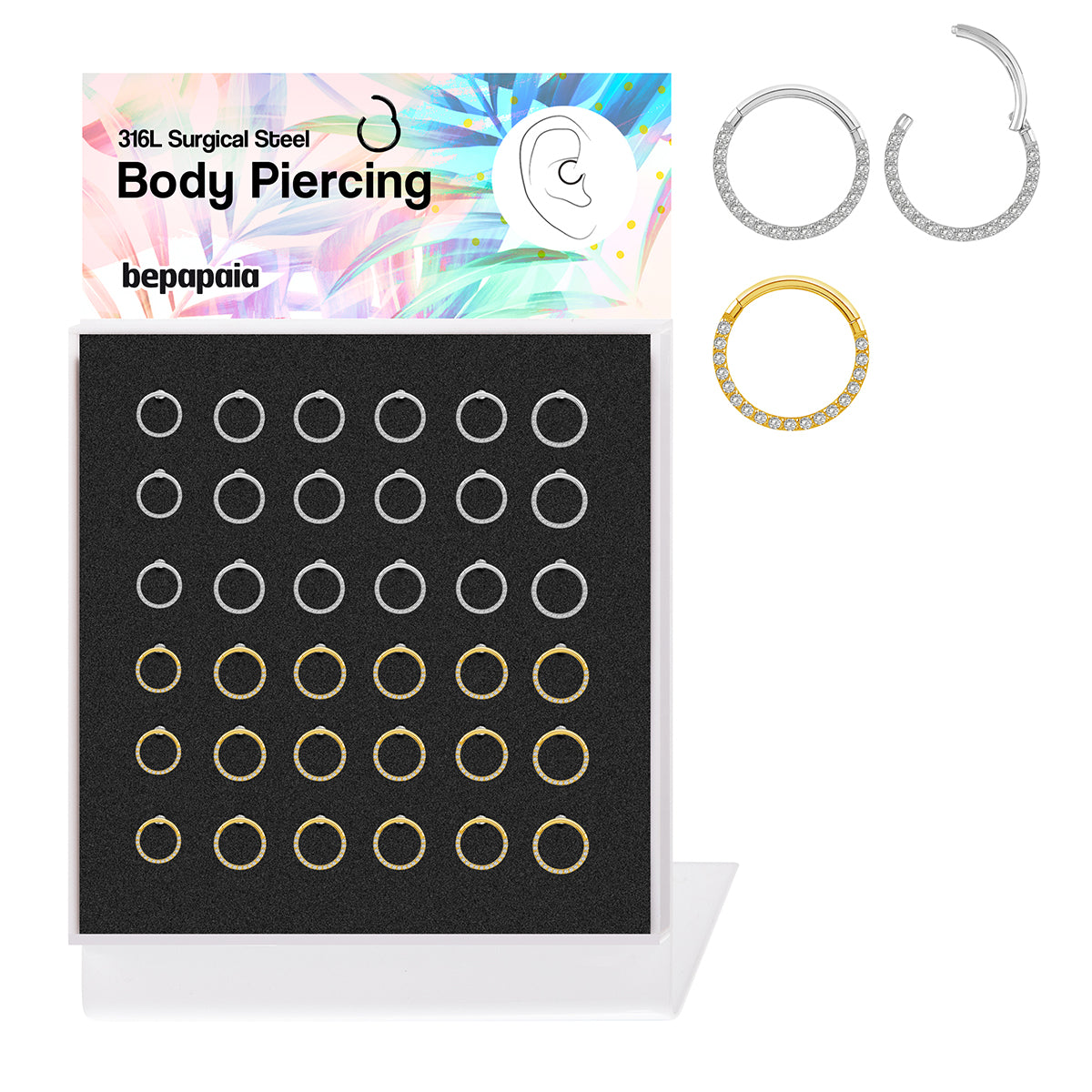 316L surgical steel hinged segment ring with frontal gems