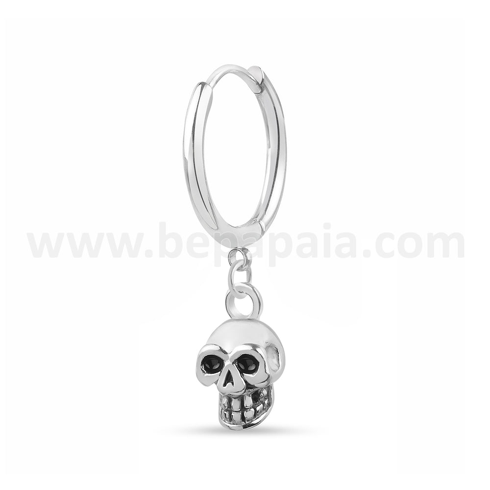 Steel hoop earring with skull