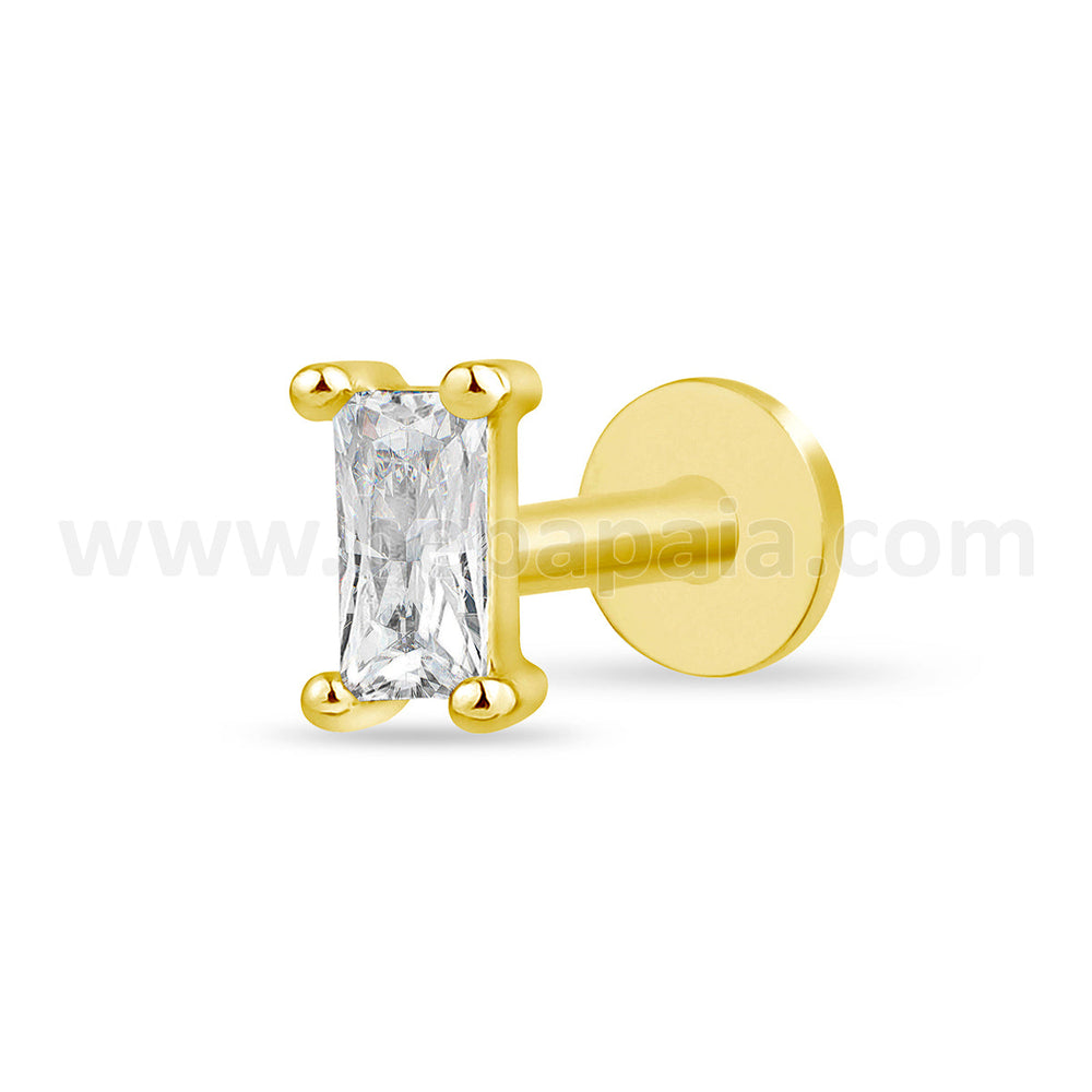 Golden steel labret with baguette cut zircon