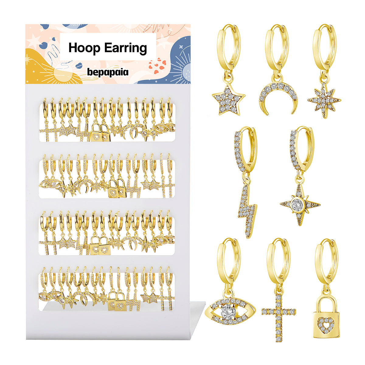 Dangling golden hoop earrings mix
