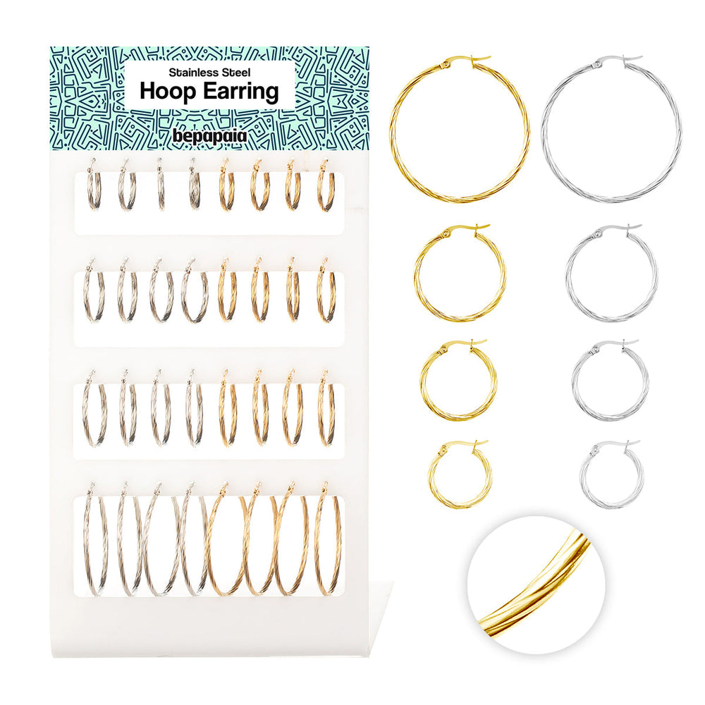 Stainless steel hoop earrings braided 