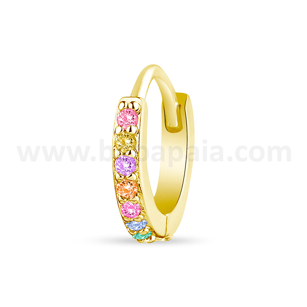 Huggie hoop earring with multi coloured gems