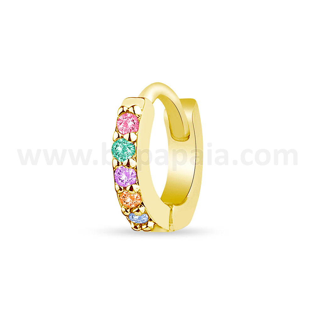 Huggie hoop earring with multi coloured gems