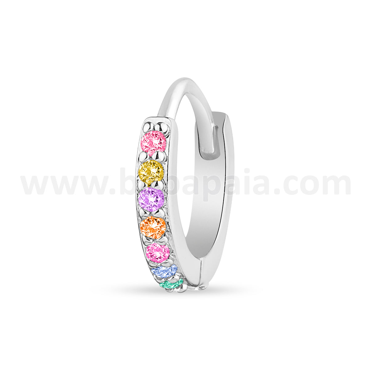 Huggie hoop earring with multi coloured gems