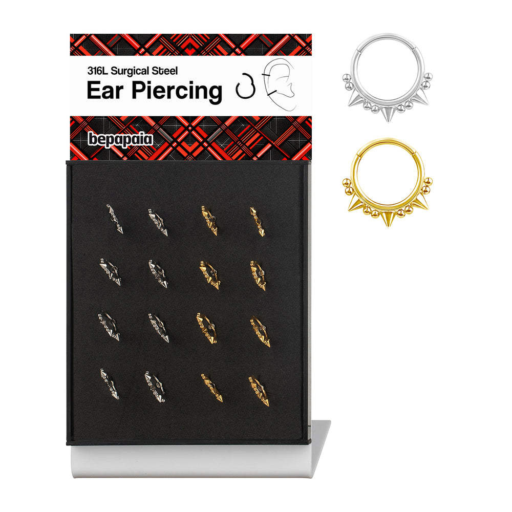 Piercing Hoop earring click with cones and balls