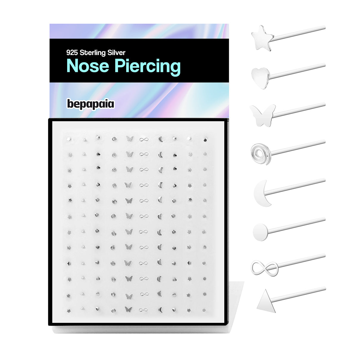 Piercing pour le nez en argent avec formes variées