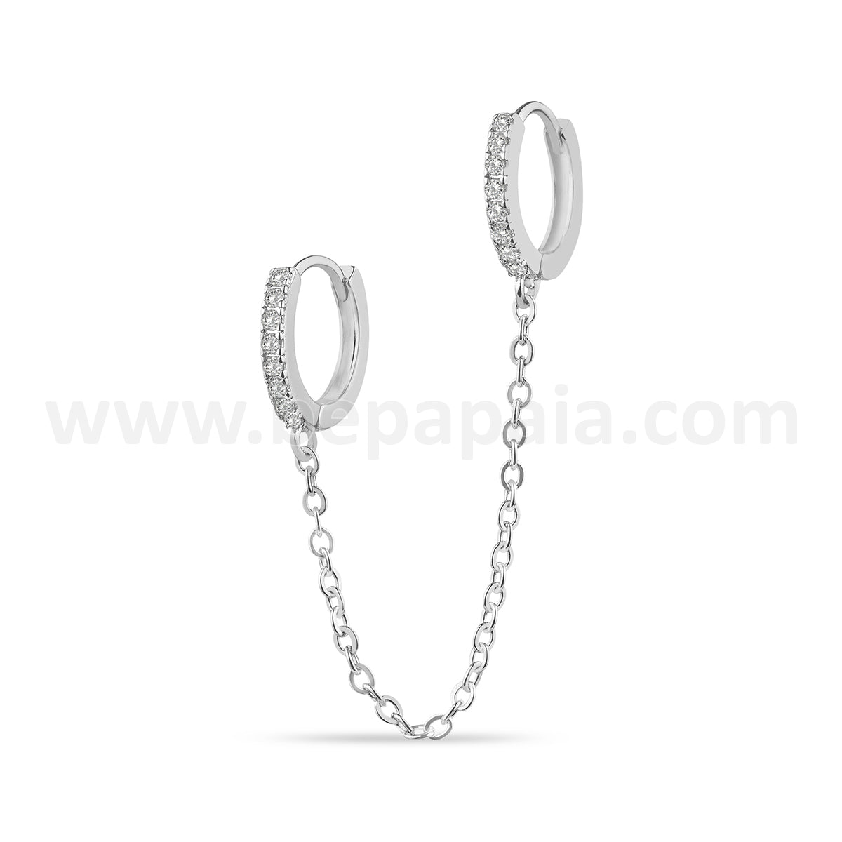 Two hoop earrings with multi-zircons and chain
