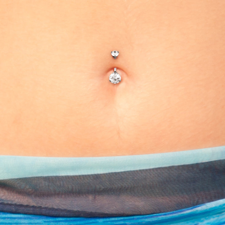 Titanium belly button piercing with double-set zirconia