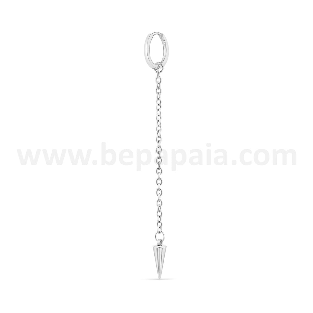 Steel hoop earring with chain and spike