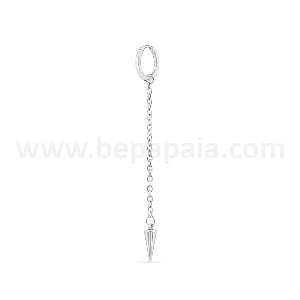 Steel hoop earring with chain and spike