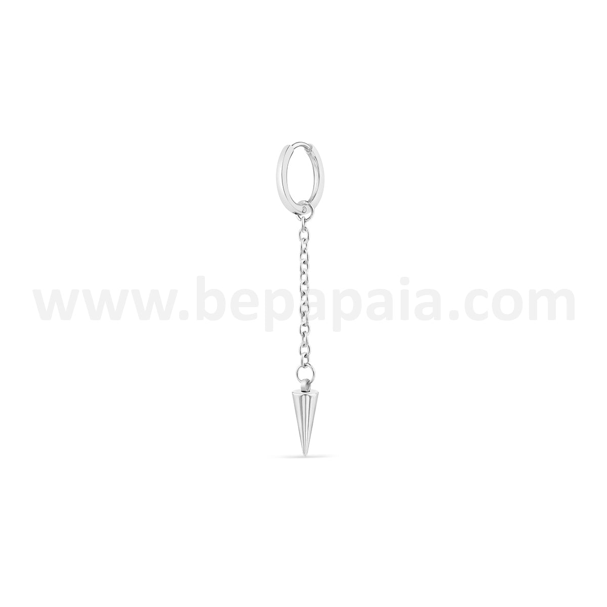 Steel hoop earring with chain and spike