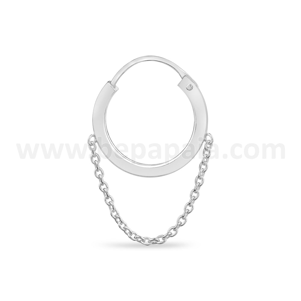 Silver hoop earring with a little chain