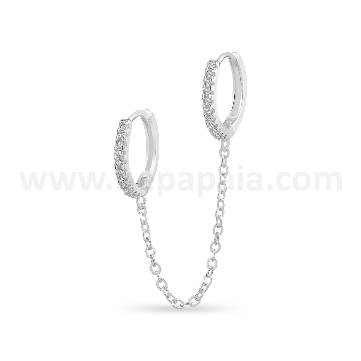 Two silver hoop earrings with multi-zircons and chain