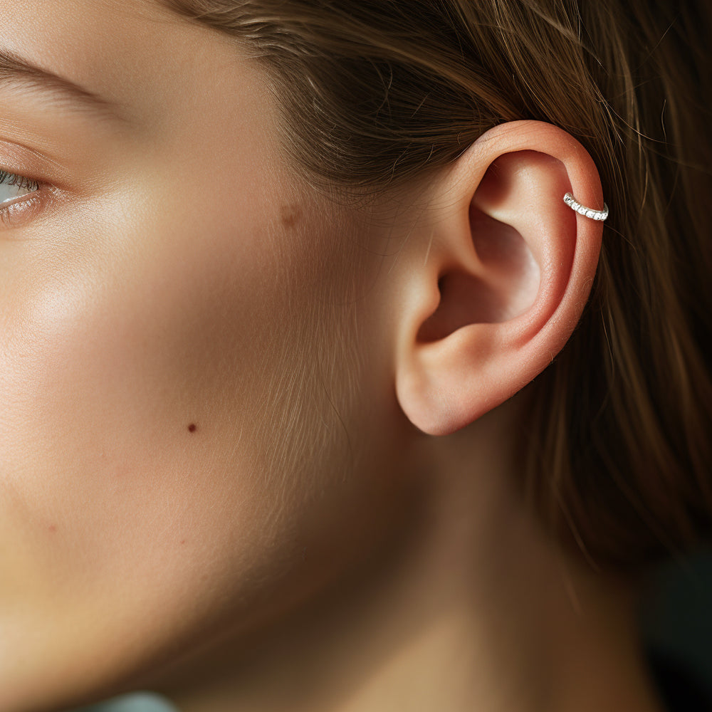 Adjustable silver clip-on ring for nose and ear