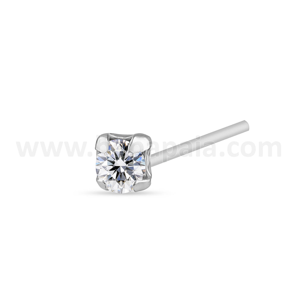 Silver nose stud with round cubic zirconia