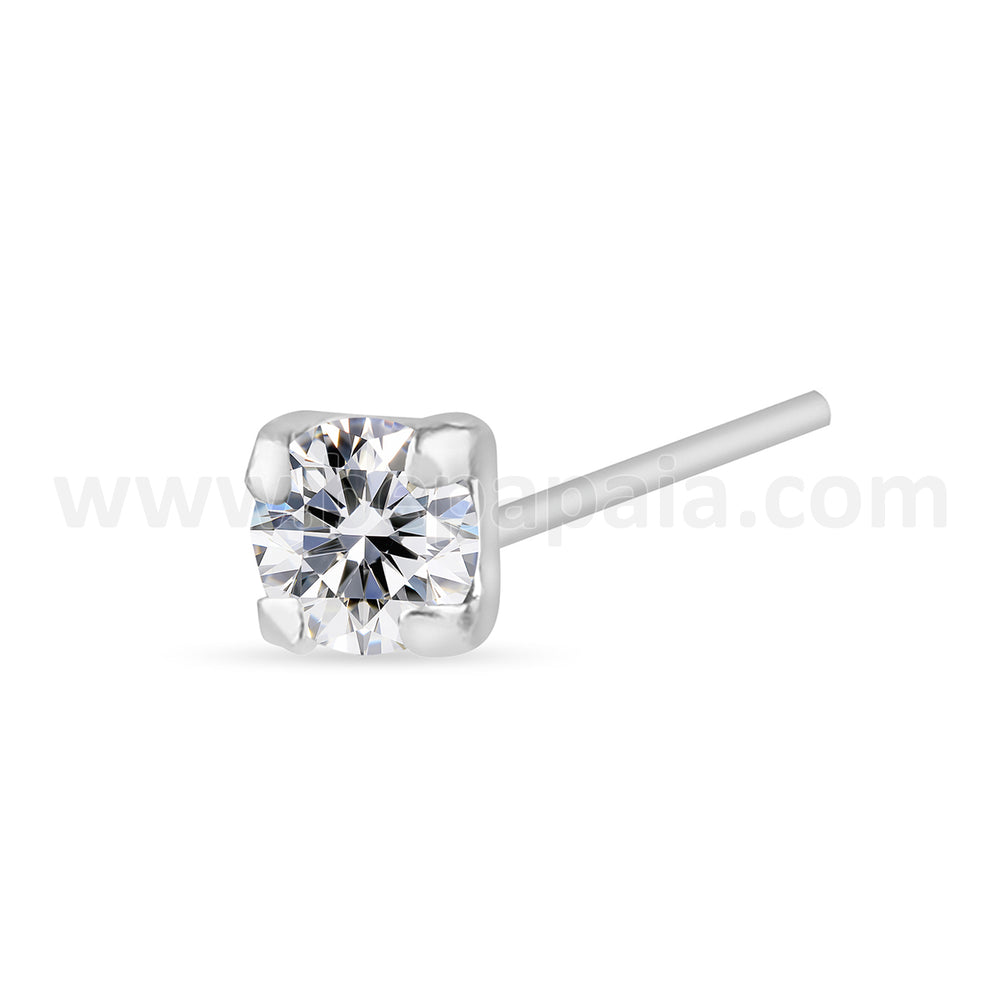 Silver nose stud with round cubic zirconia