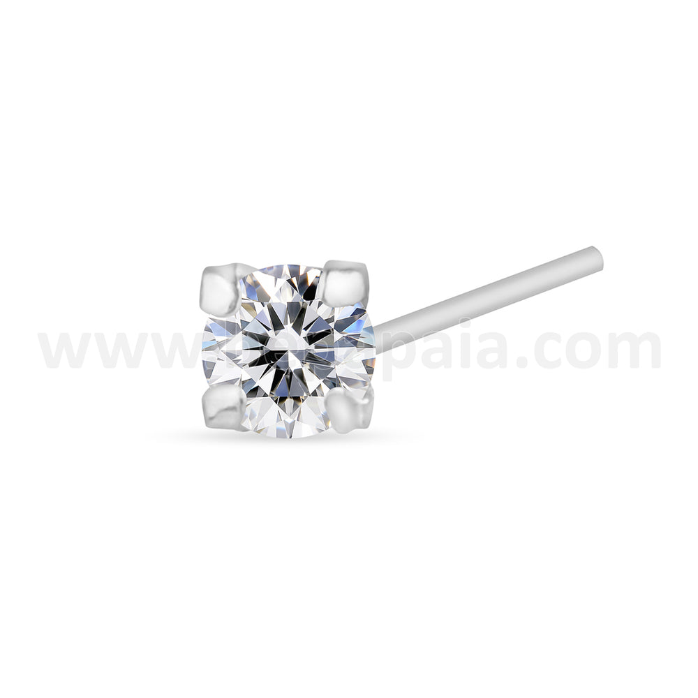 Silver nose stud with round cubic zirconia