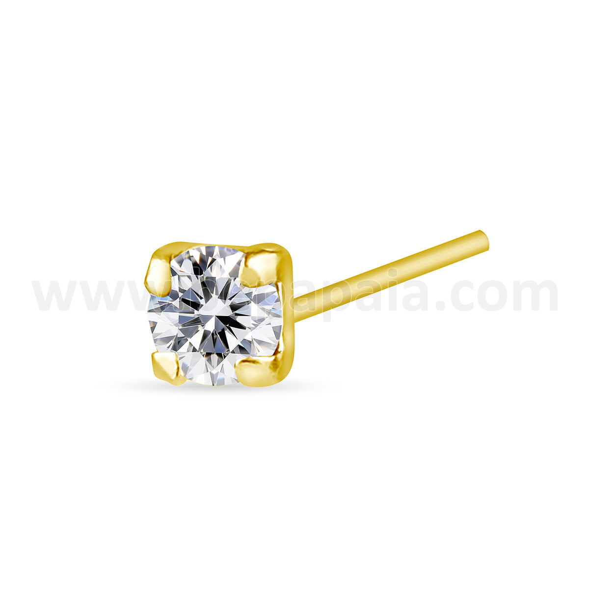 Gold plated silver nose stud with round cubic zirconia