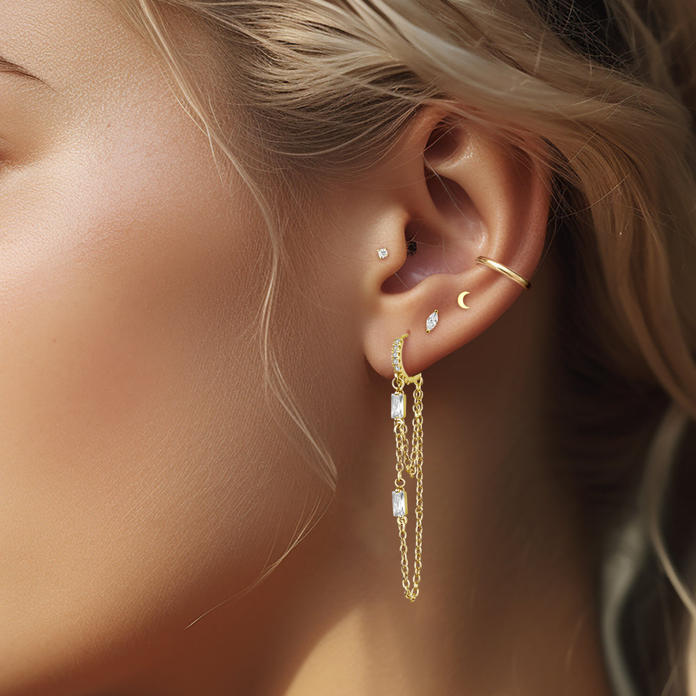 Hoop earring with chain and charms