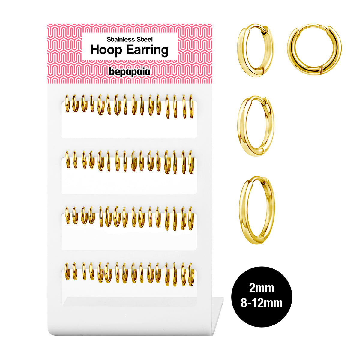 2mm golden steel hoop earring (small sizes: 8-12mm)