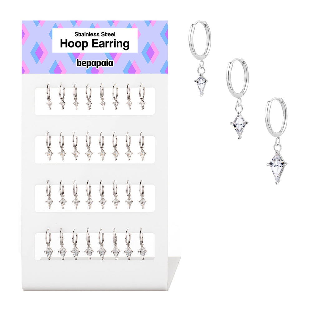 Steel hoop earring with kite-shaped zircon