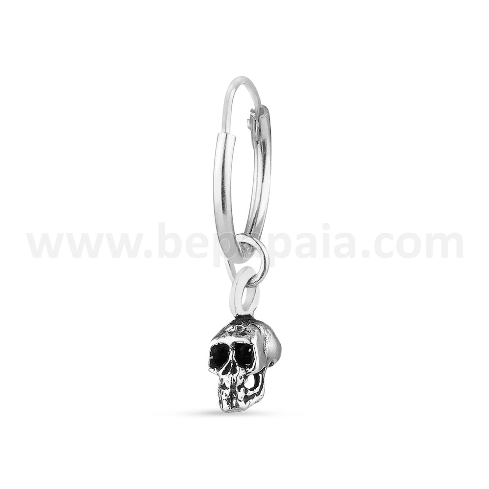 Silver hoop earring with skull