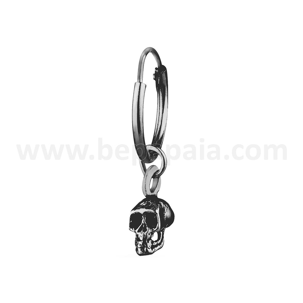 Silver hoop earring with skull