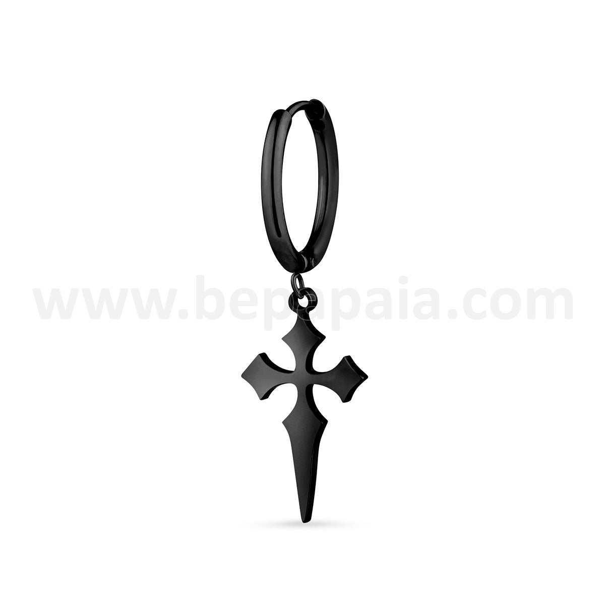 Steel hoop earring with dagger cross