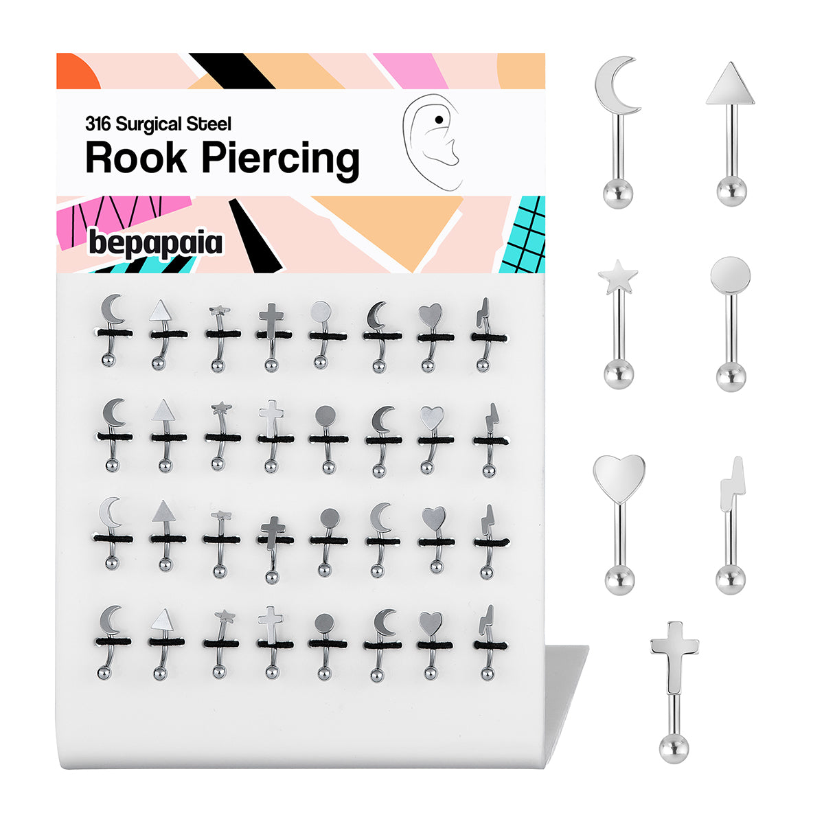Assorted Geometric Rook Piercing