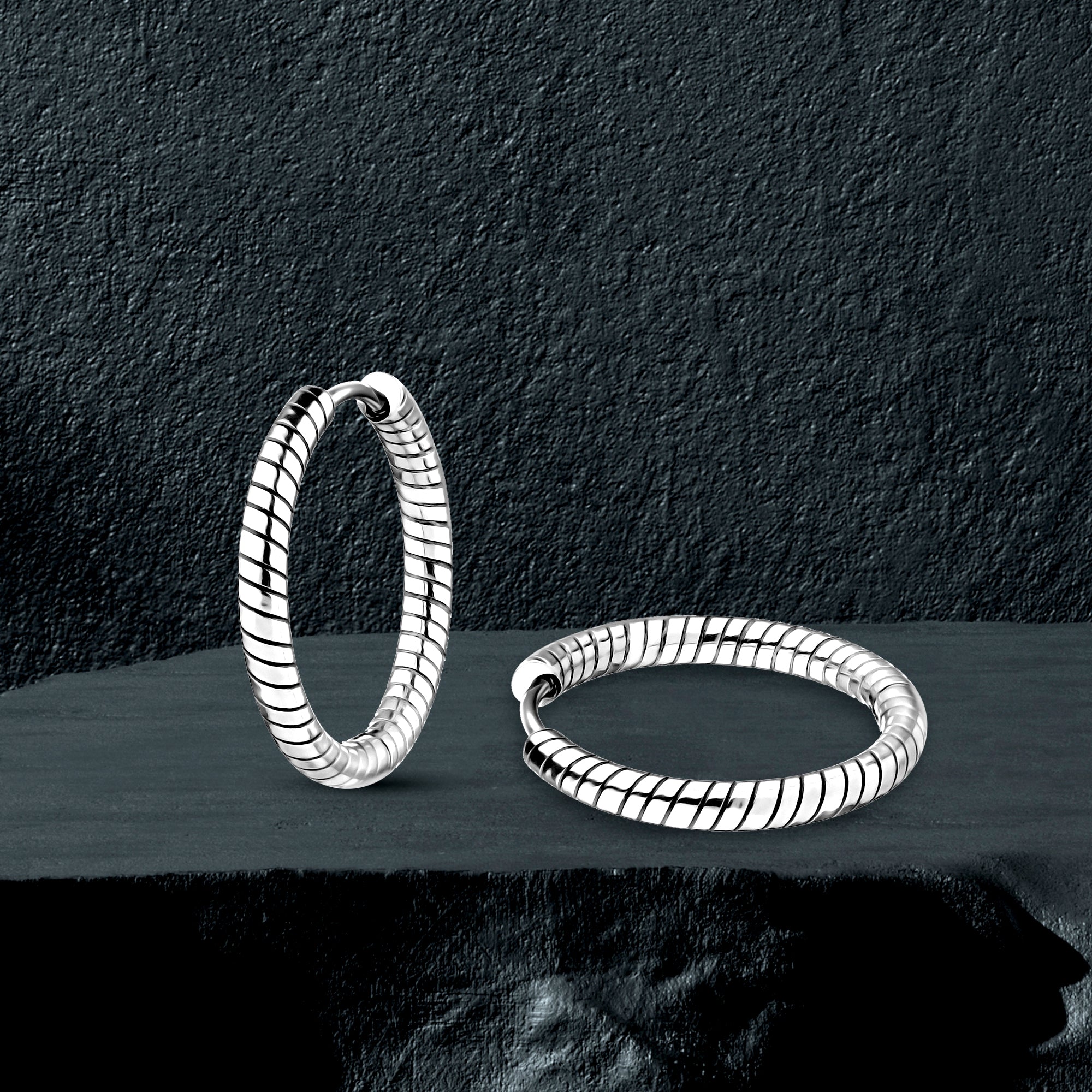 Steel spiral hoop earring