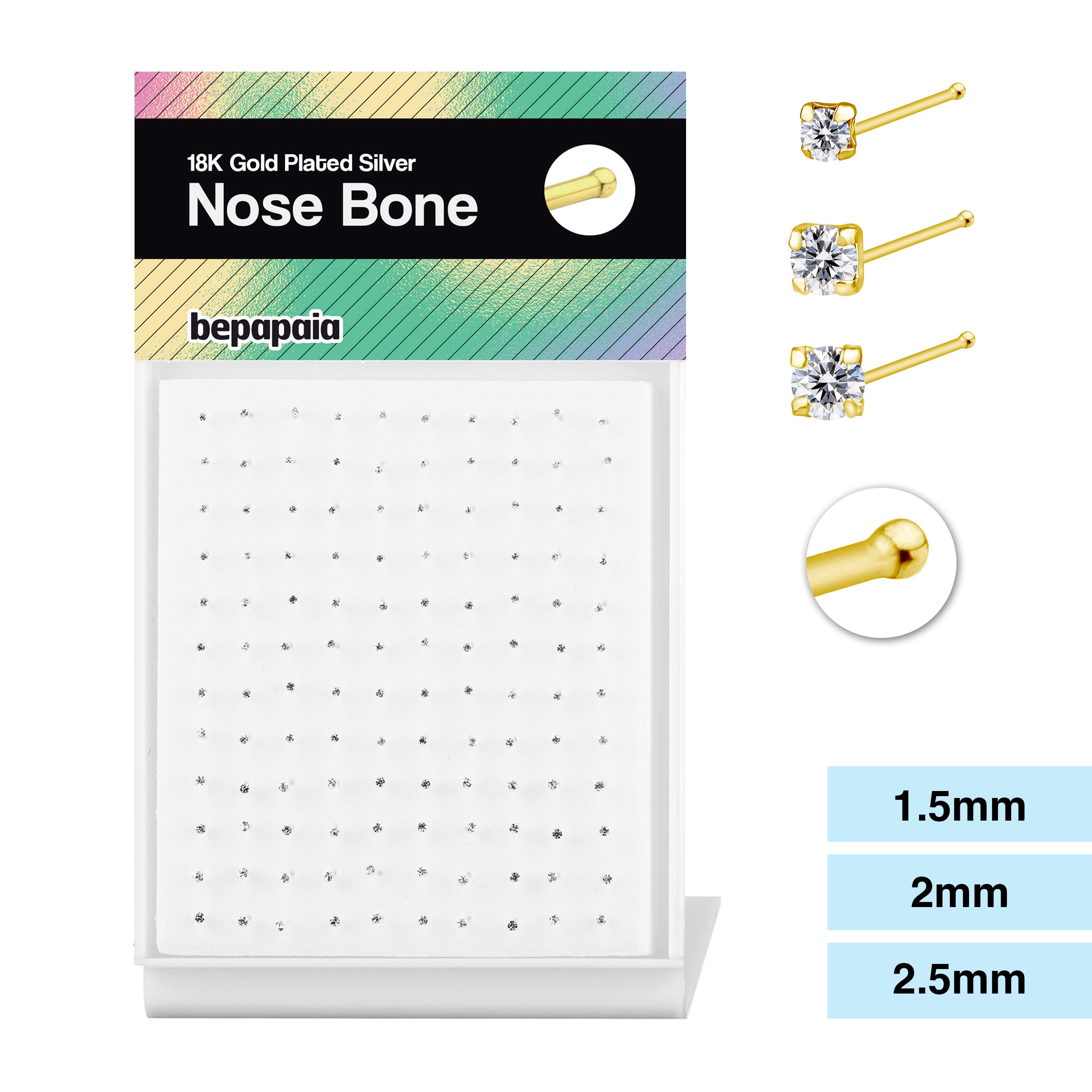 Gold plated nose bone piercing with set zirconia
