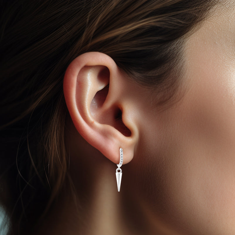 Steel Hoop Earring with Multi-Zircons and Spike