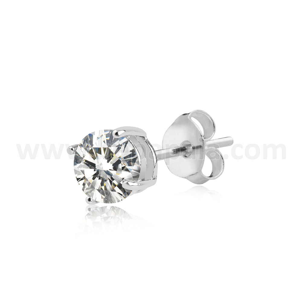 Steel ear stud with set cubic zirconia